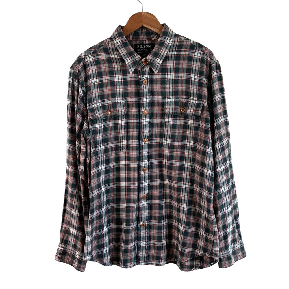 Filson Plaid Button Down Shirt Mens L Long Sleeve Brushed Cotton Pockets